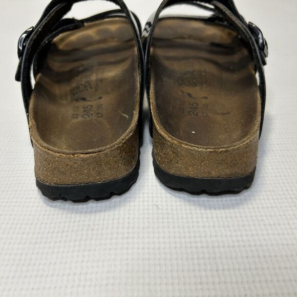 Birkis Florida Black Patent Leather Triple Strap Slide Sandals Women Size 7 EU38 - Picture 7 of 13